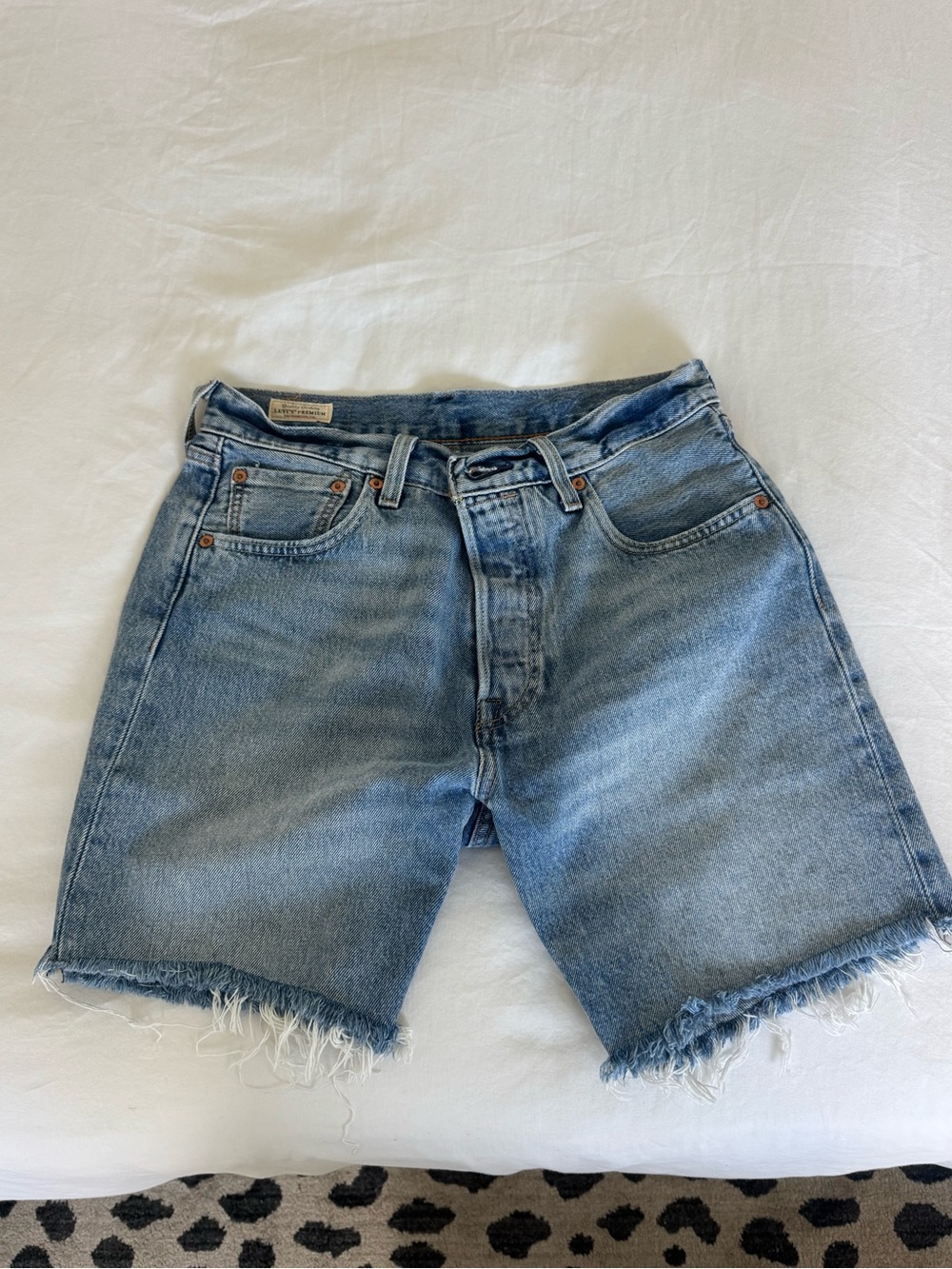 Levi's Light Blue Denim Jean Shorts - Frayed Hem
